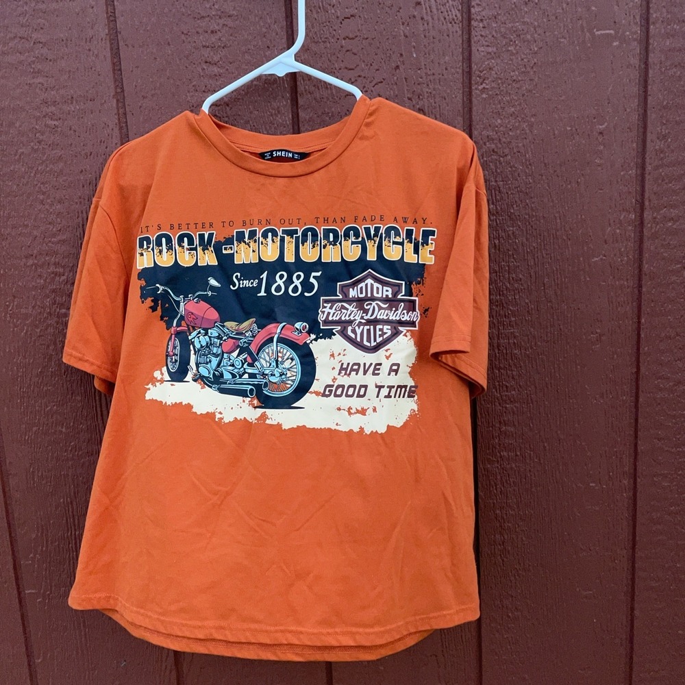 Shein Harley Davidson Rock Motorcycle Since 1885 Women's L T-shirt Orange